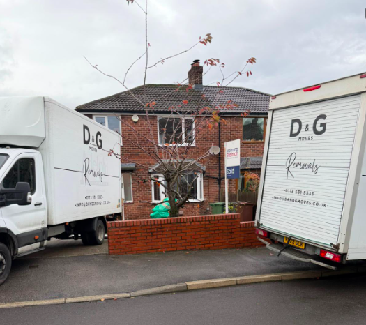 D&G Moves Removals truck and Van outside Bradford Property